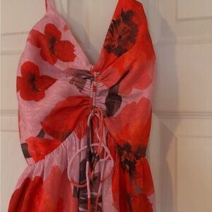 Adelyn Rae Red and Pink Floral Maxi Dress